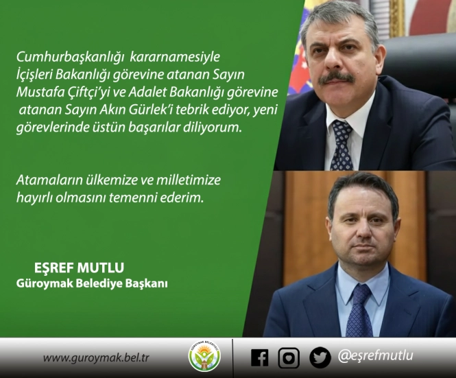 Yeni Görevlerine Atanan Bakanlarımıza Tebrik ve Başarı Dileklerimiz